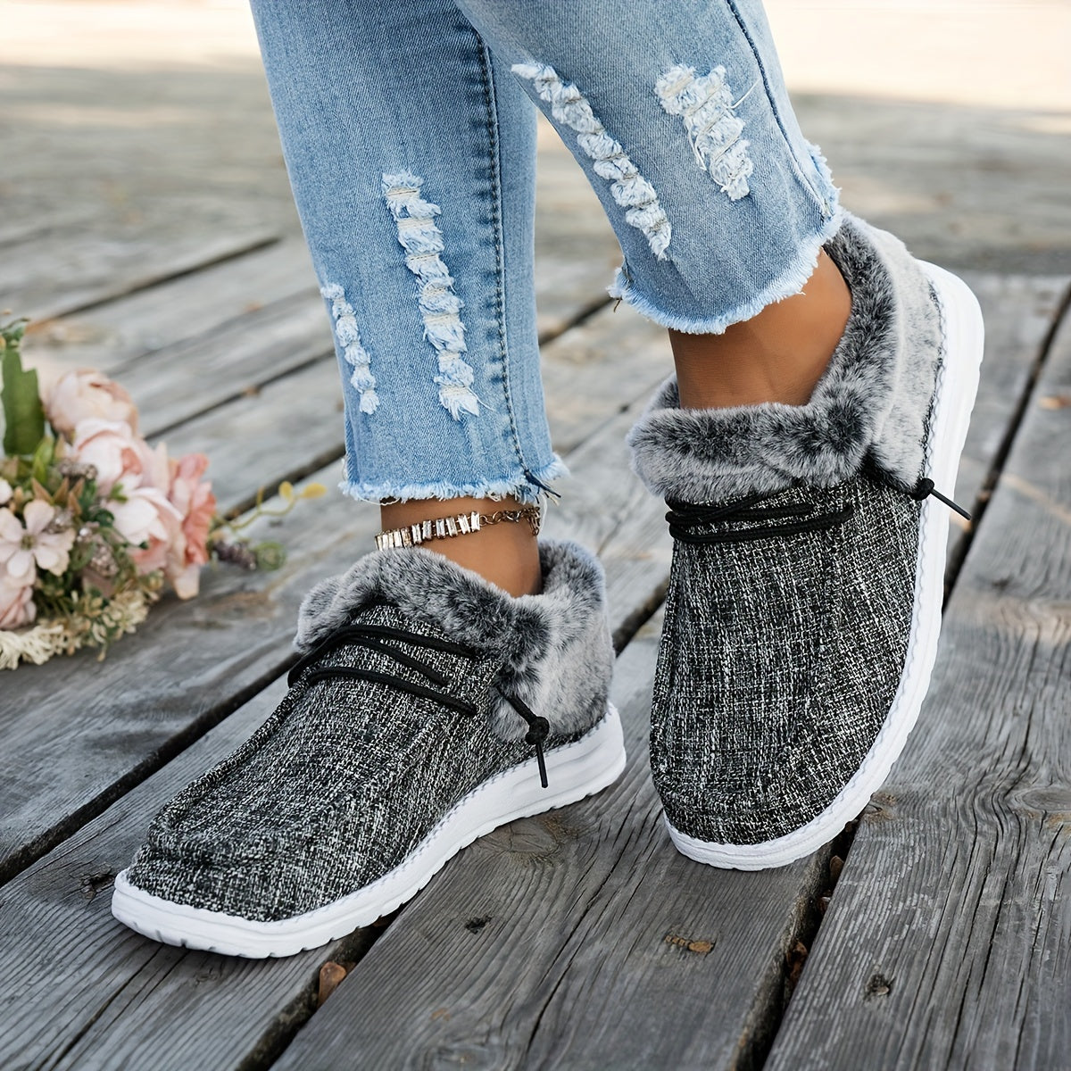 Ayollar uchun qora va ko'k casual slip-on mokasinalar, issiq, nafas oladigan, yopishmaydigan