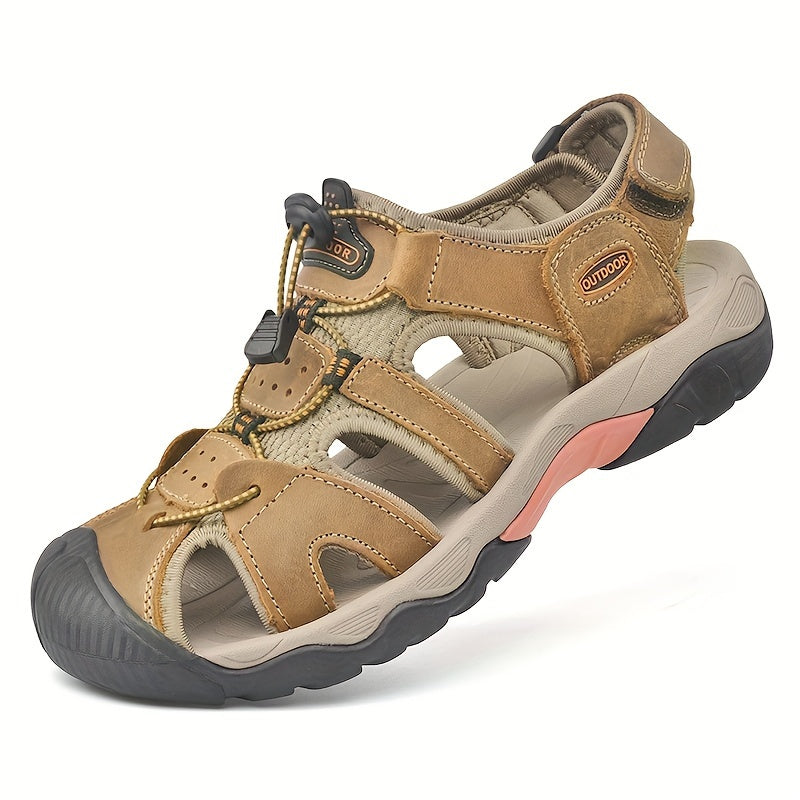 Men's Durable Cow Leather Sandals for Outdoor Hiking Trekking Summer Non-Slip Beach Casual