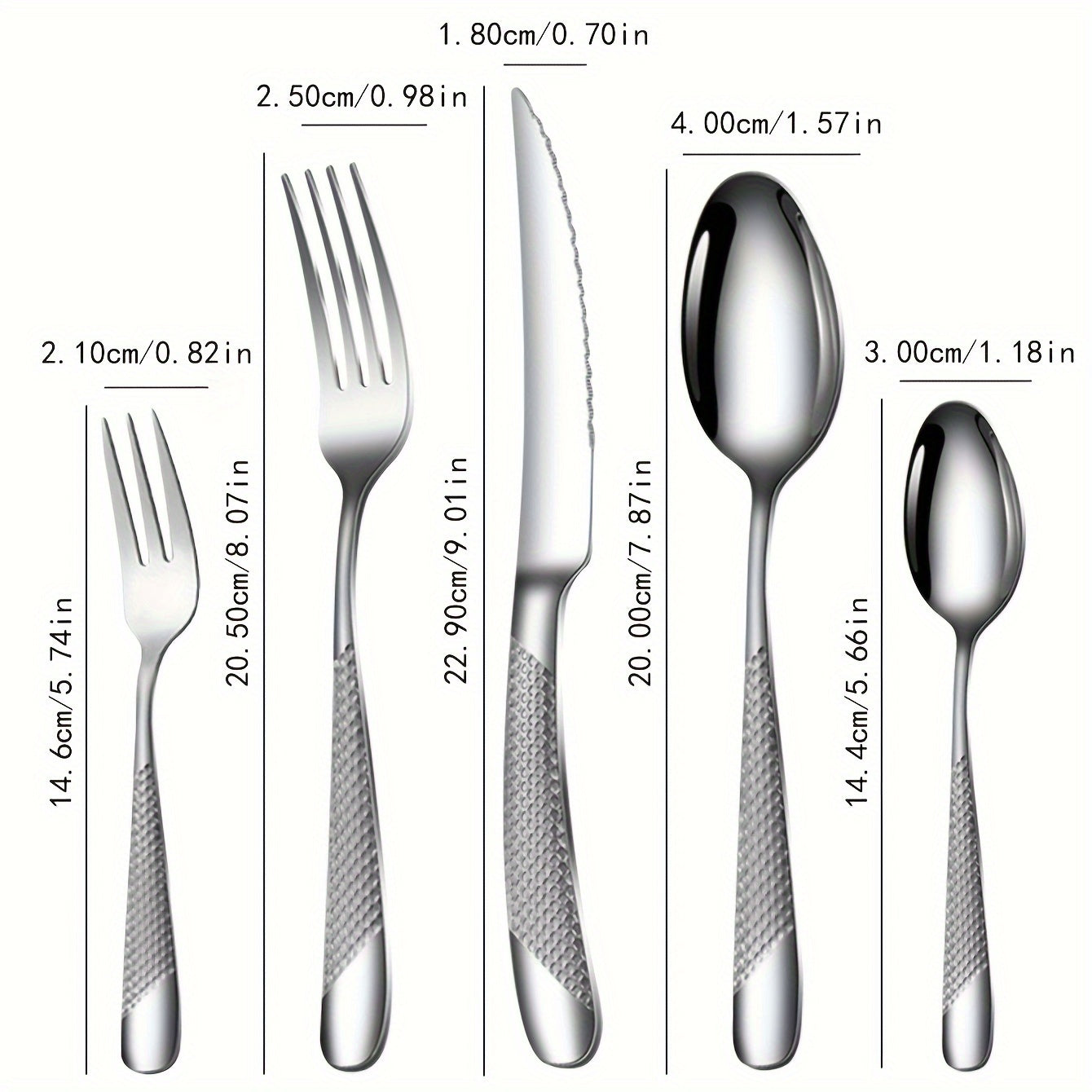 30-частный набор столовых приборов из нержавеющей стали для ресторанов и отелей, включая ножи для стейка, обеденные вилки, обеденные ложки и десертные ложки.