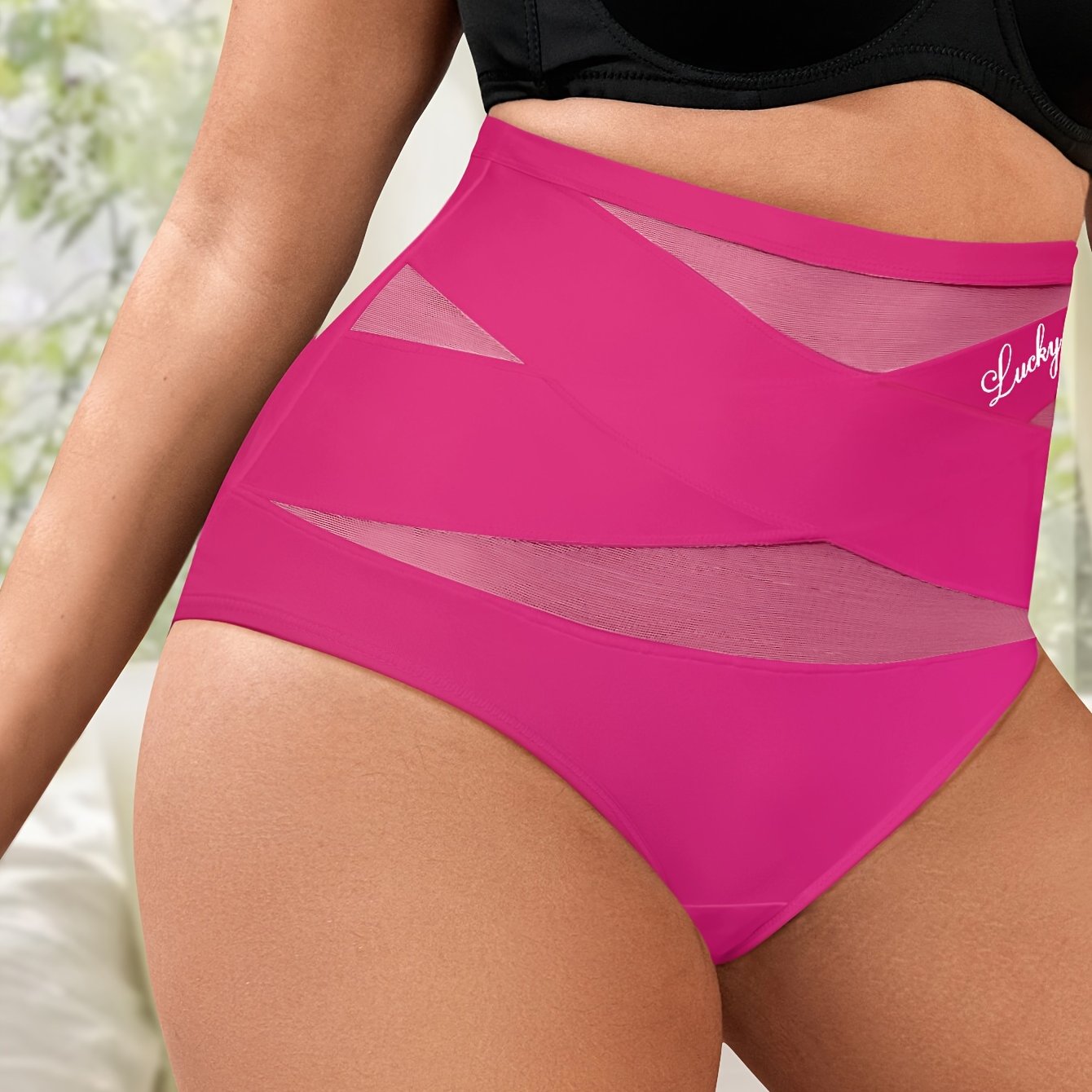 Ropa interior de talla grande de cintura alta para mujer en morado, control de barriga, elevador de glúteos, malla transpirable