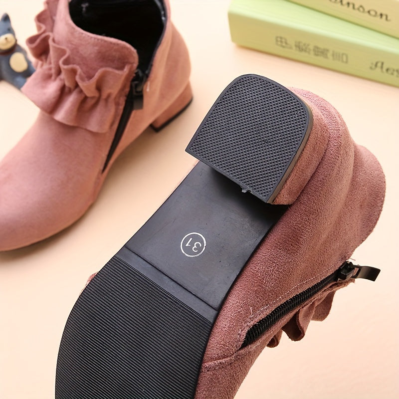 Girls Ankle High Zipper Platform Wedge Boots with Rubber Sole