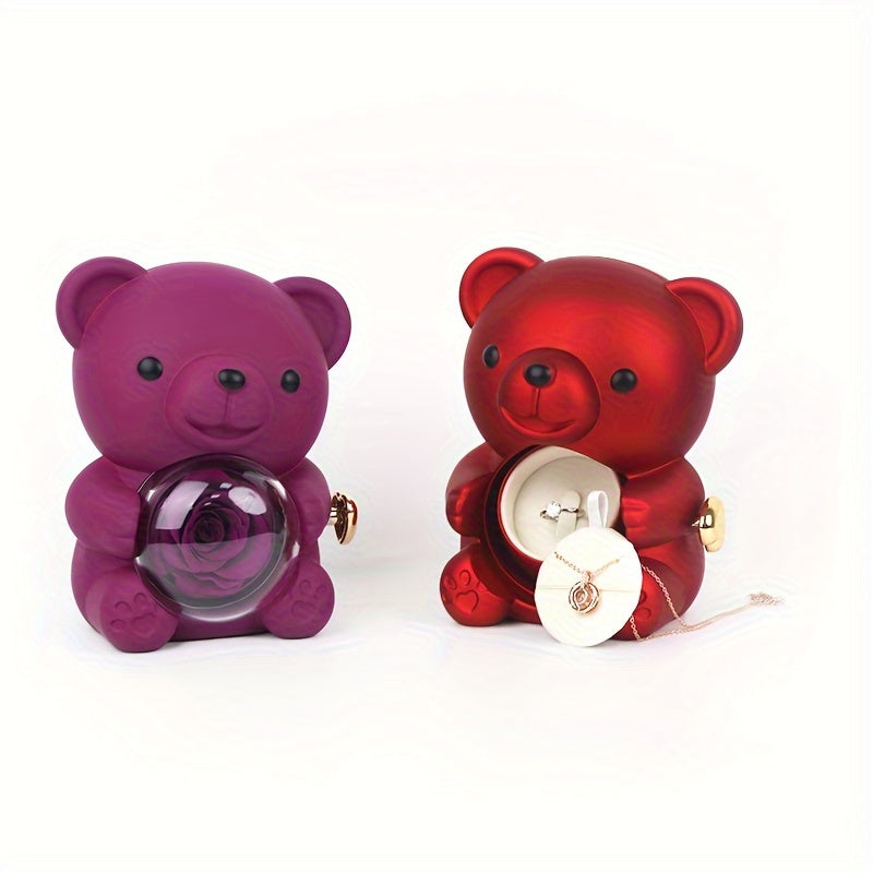 Art Deco Jewelry Box with Rotating Bear Hug Flower Design Plastic Gift Box