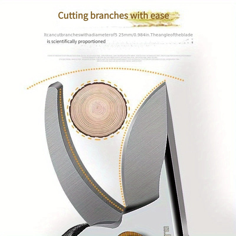 Heavy-Duty Garden Pruning Shears with Ergonomic Wood Grain Handle and SK5 Steel Blade