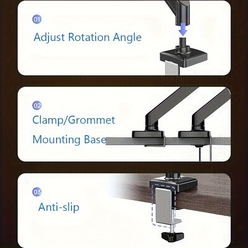 Adjustable Gas Spring Monitor Arm Stand for Up to 81.28 cm Screens with Clamp or Grommet Base