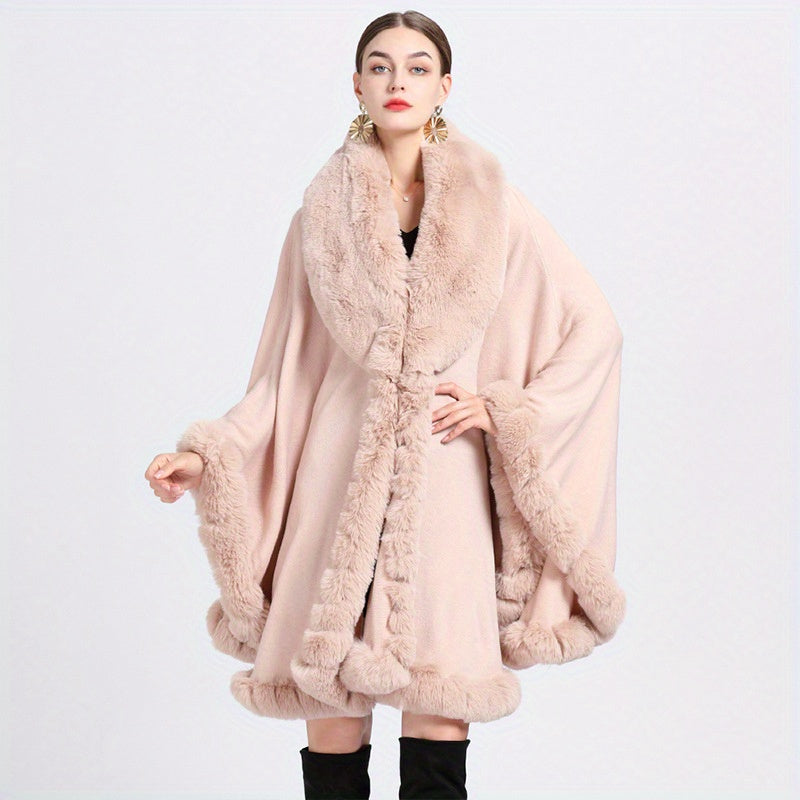 Women’s Warm Oversized Faux Fur Collar Cardigan Cape Autumn Winter Windproof Shawl
