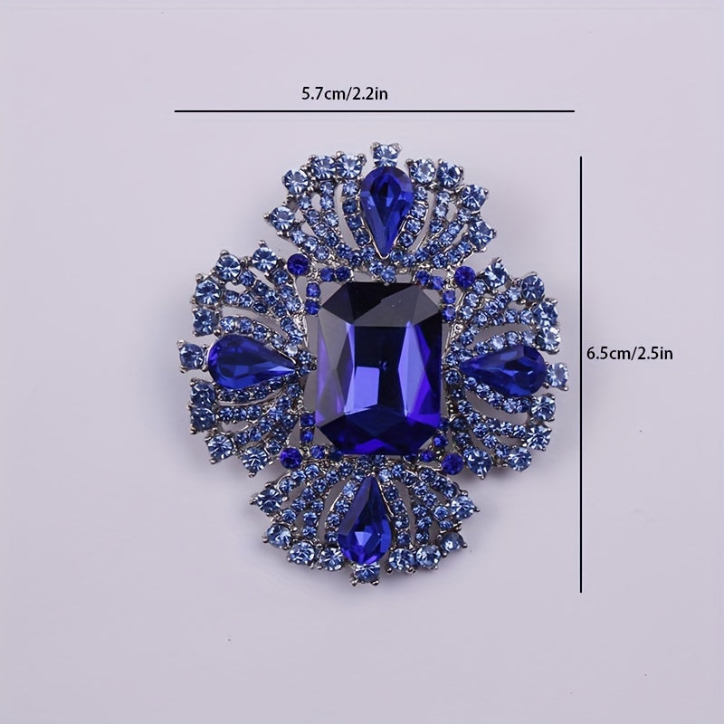 Sapphire Blue Crystal Brooch for Women Glass Rhinestone Fashion Pin for Dresses