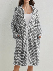 Women's Flannel Sleep Robe with Zipper Pockets Long Sleeve Checkered