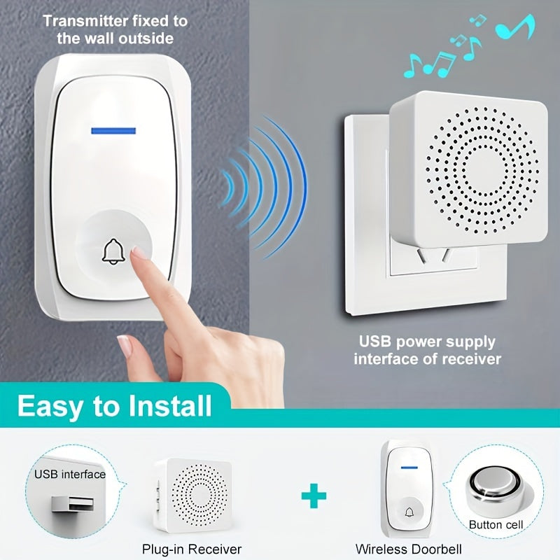 Wireless Doorbell with 38 Ringtones Long-Range Remote USB Powered