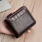 Men's Crocodile Pattern Leather Wallet with Zipper Closure and Large Capacity Brown Black