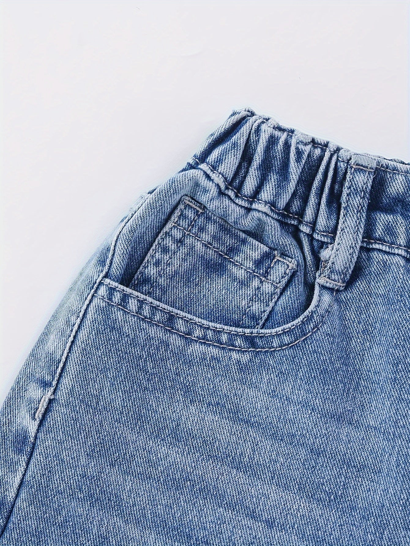 Girls Straight Leg Denim Jeans with Butterfly Embroidery Elastic Waist Casual Streetwear