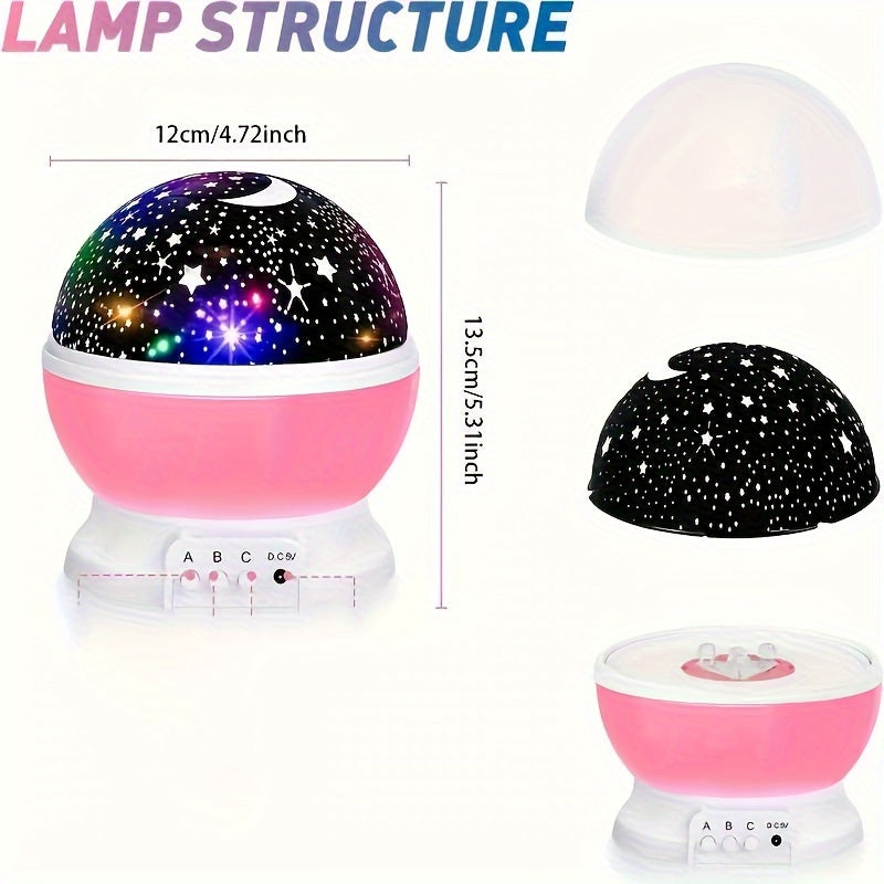 Lámpara proyector LED Noche Estrellada con estrella y luna giratorias, alimentada por USB para decoración de dormitorio y oficina