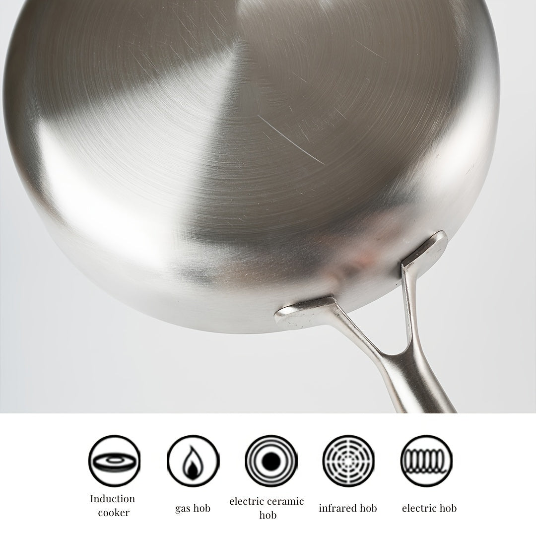 Stainless Steel Uncoated Flat-Bottom Frying Pan with High Edge Multiple Sizes