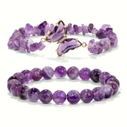 Amethyst Bead and Pebble Butterfly Bracelet for Women Trendy Hand Jewelry Gift