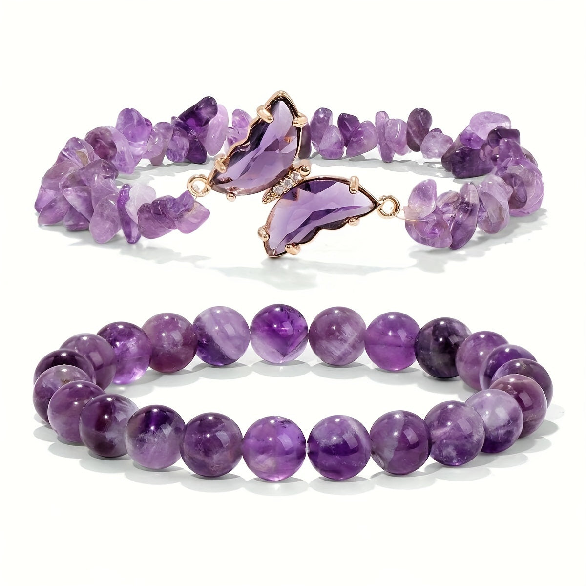 Amethyst Bead and Pebble Butterfly Bracelet for Women Trendy Hand Jewelry Gift