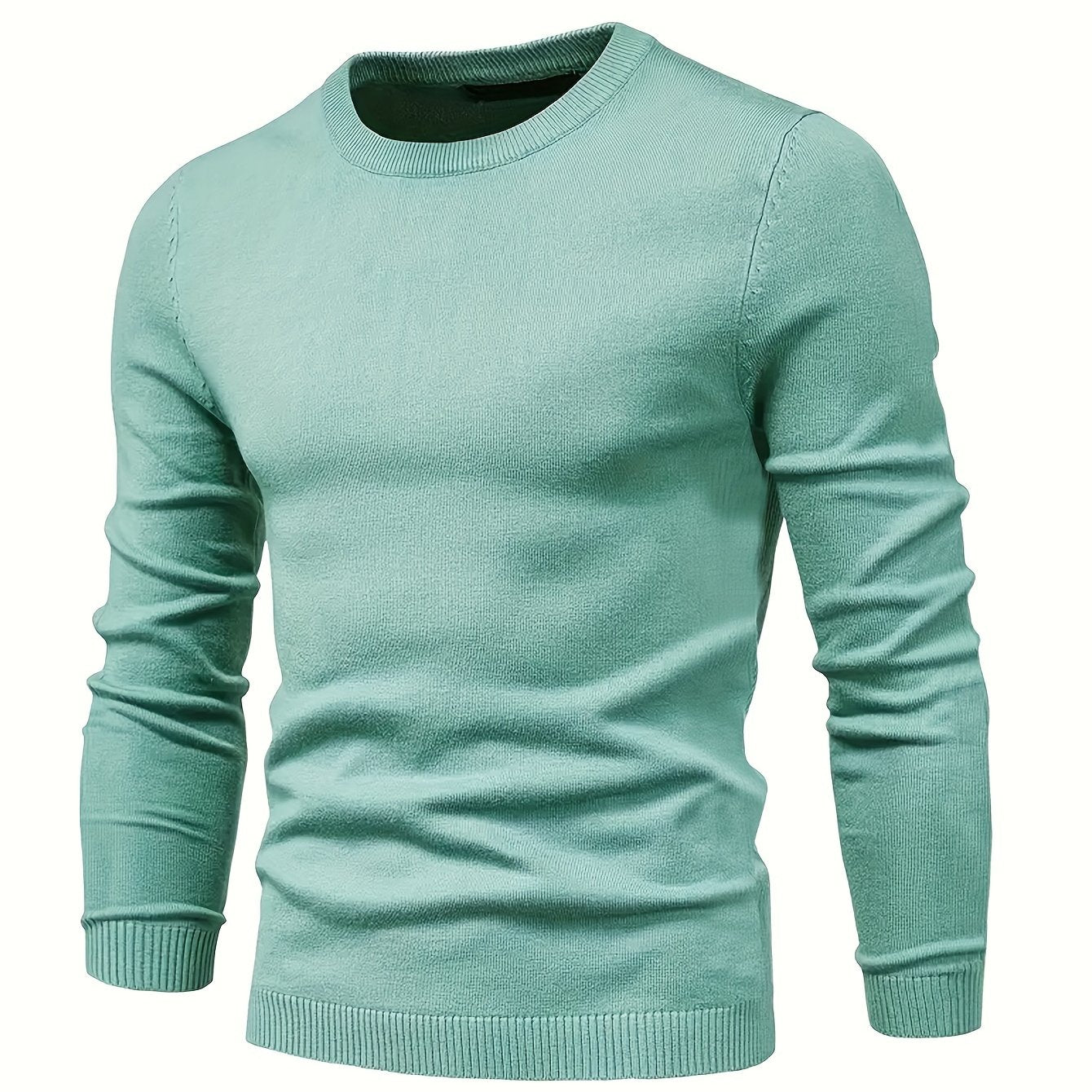 Men's Knit Sweater Fall Winter Solid Color Crew Neck Long Sleeve Medium Stretch Rayon