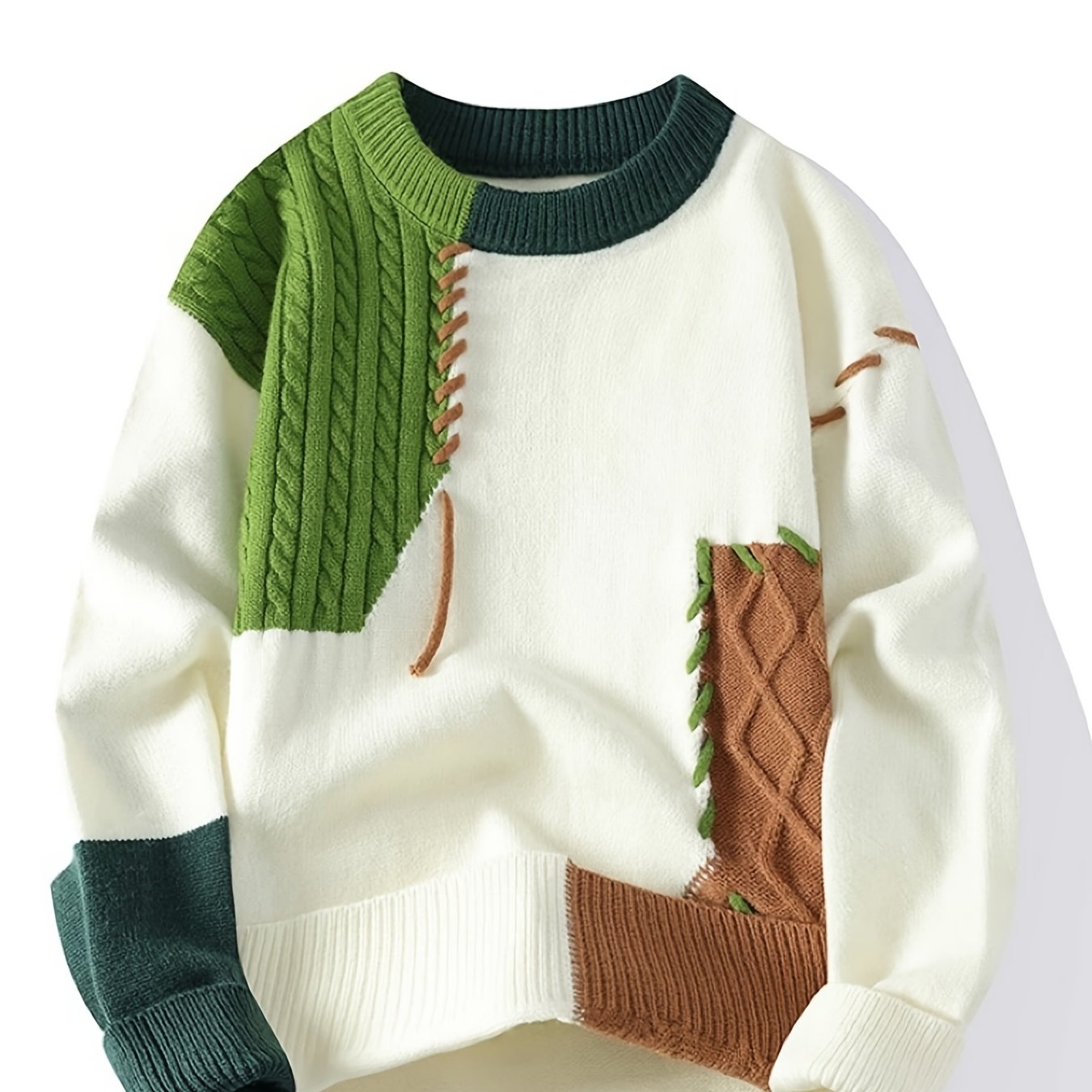 Men's Color-Block Cable Knit Sweater Long Sleeve Casual Autumn Winter