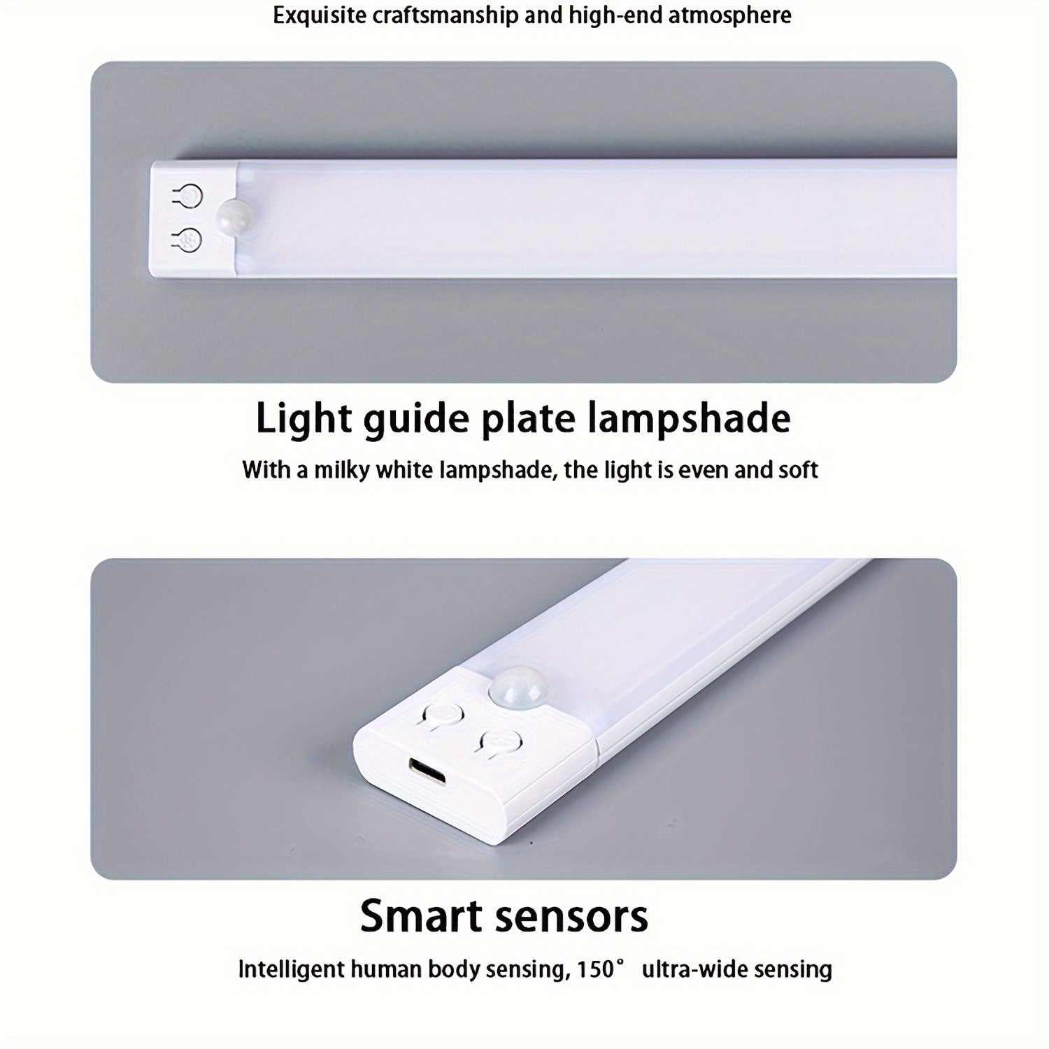 Ultra-Thin LED Light Strip with Human Body Sensing Multi-Mode Wall-Mounted Rechargeable for Kitchen Wardrobe Bedroom