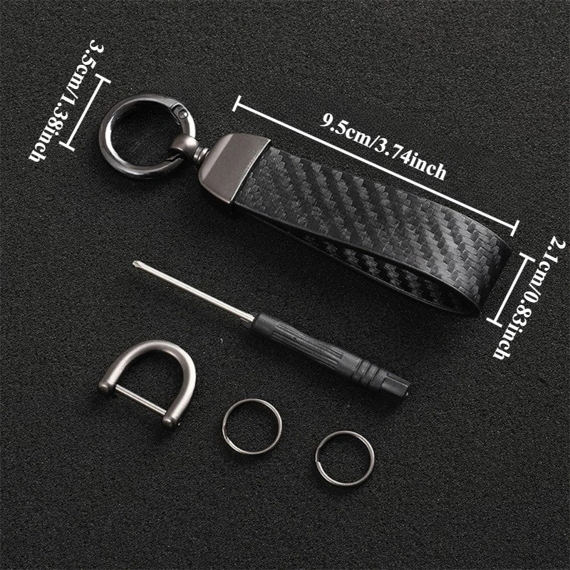 Universal Keychain Carbon Fiber Pattern Rope Keyring with Red Accents