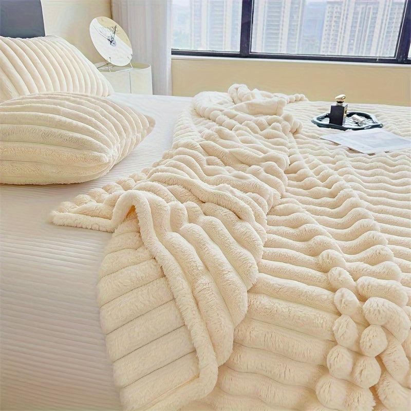 Double-Layer Plush Fur Throw Blanket Cozy Warm for Couch Bed Travel