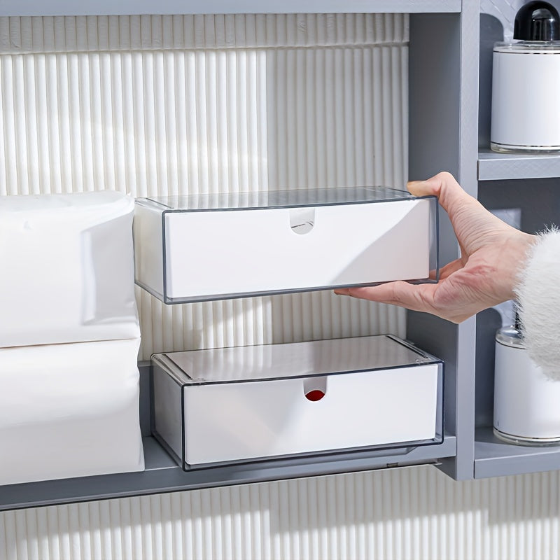 Plastic Cosmetics Storage Box with Drawers Stackable Bathroom and Bedroom Organizer