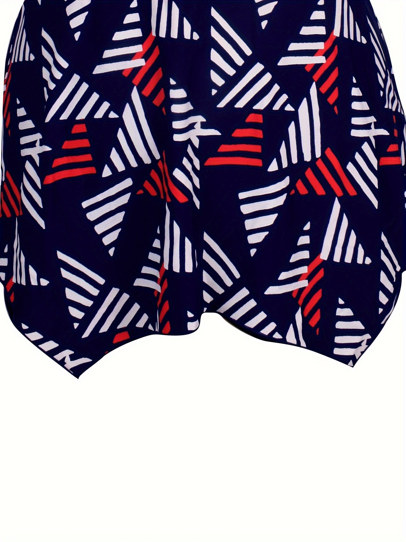 Plus Size Women's Tankini Swimsuit with Geometric Pattern and High Stretch Fabric