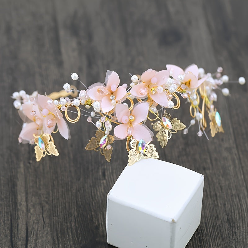 Bridal Flower Crown Headband with Faux Pearls Wedding Hair Accessory