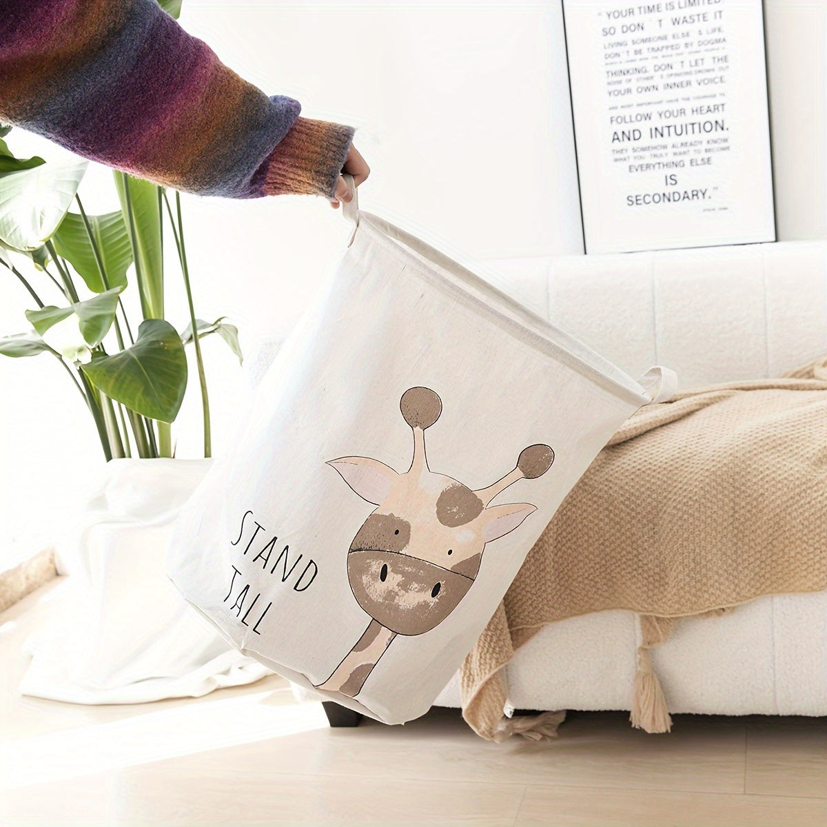 Fabric Giraffe Design Collapsible Storage Bin with Handles for Kids Ages 12-14