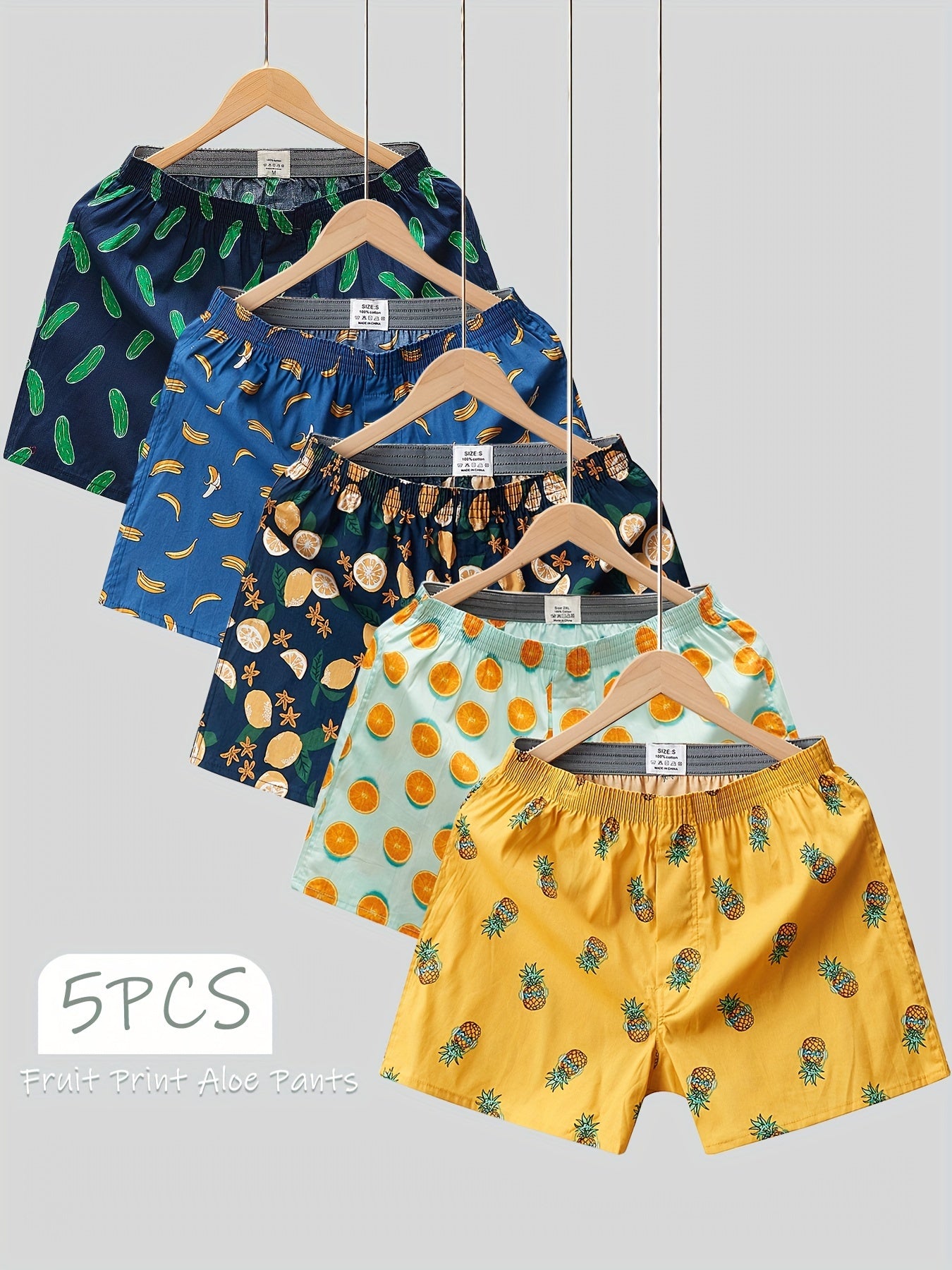 Men's Cotton Boxer Briefs with Fruit Print Breathable Comfortable Casual Underwear