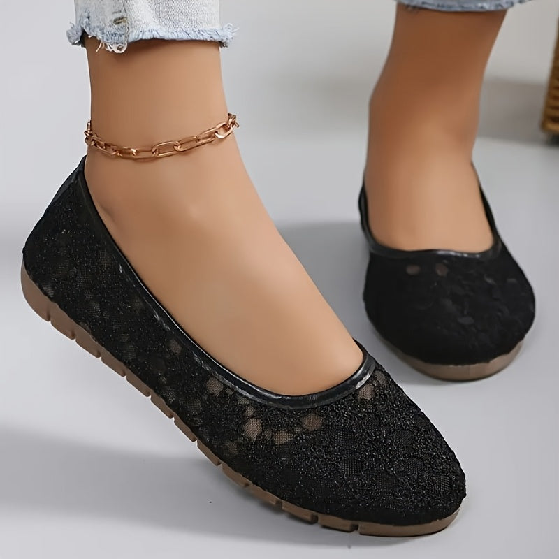 Women's Floral Breathable Slip-On Flat Shoes - Lightweight Mesh Loafers
