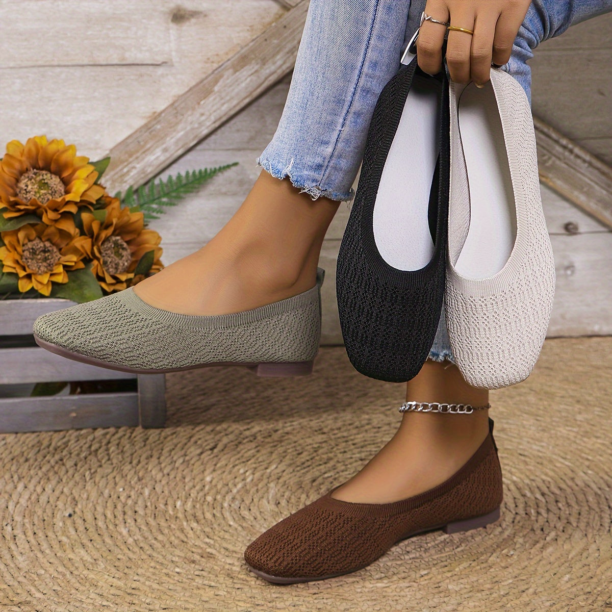Women's Woven Flat Shoe - Lightweight Comfortable Casual for Walking Outdoor
