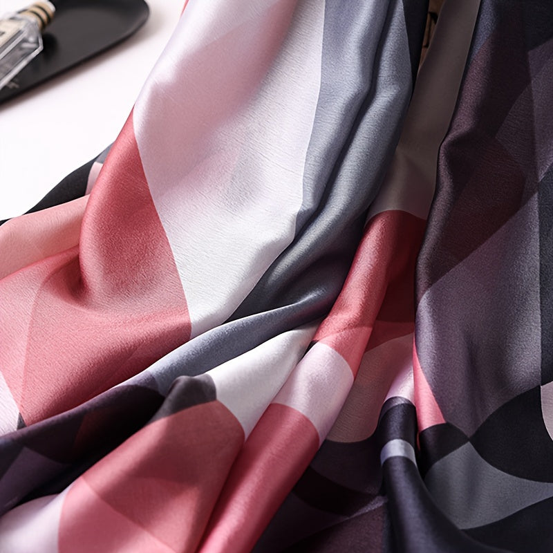 Imitation Silk Rhombus Print Scarf Large Geometric Shawl Breathable Head Wrap for Women