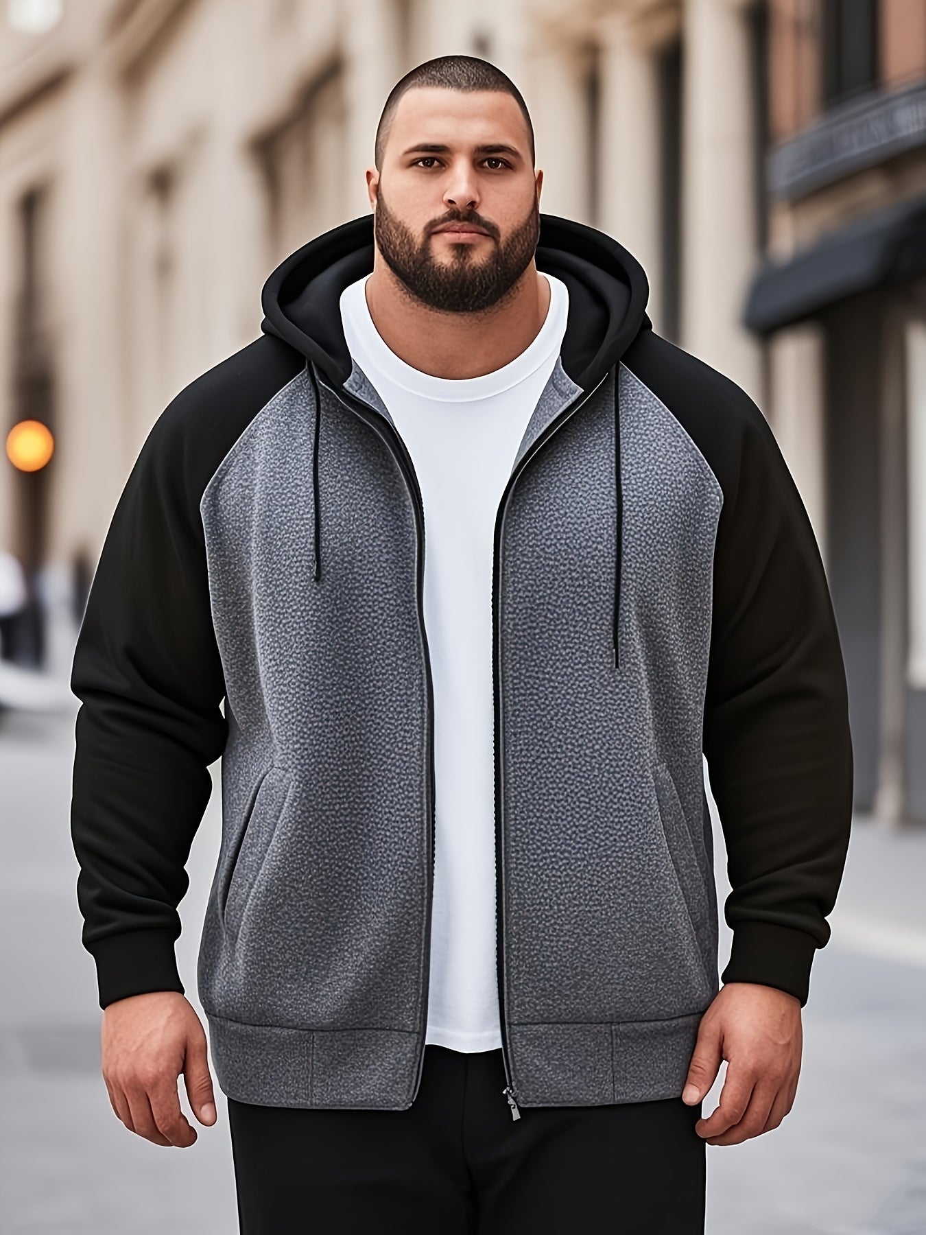 Men's Plus Size Color Block Hoodie Casual Sporty Pullover with Kangaroo Pocket