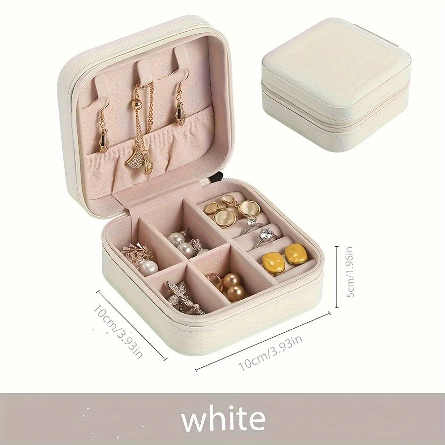 Organizador portátil de cuero para joyas con caja de almacenamiento con cremallera para anillos y collares