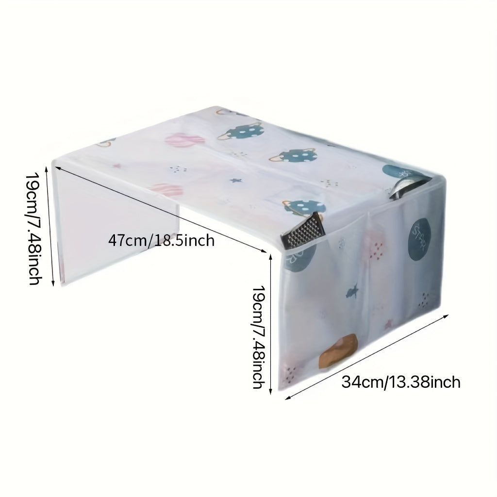 White Cartoon Pattern Kitchen Appliance Cover with Side Storage Pockets for Microwave