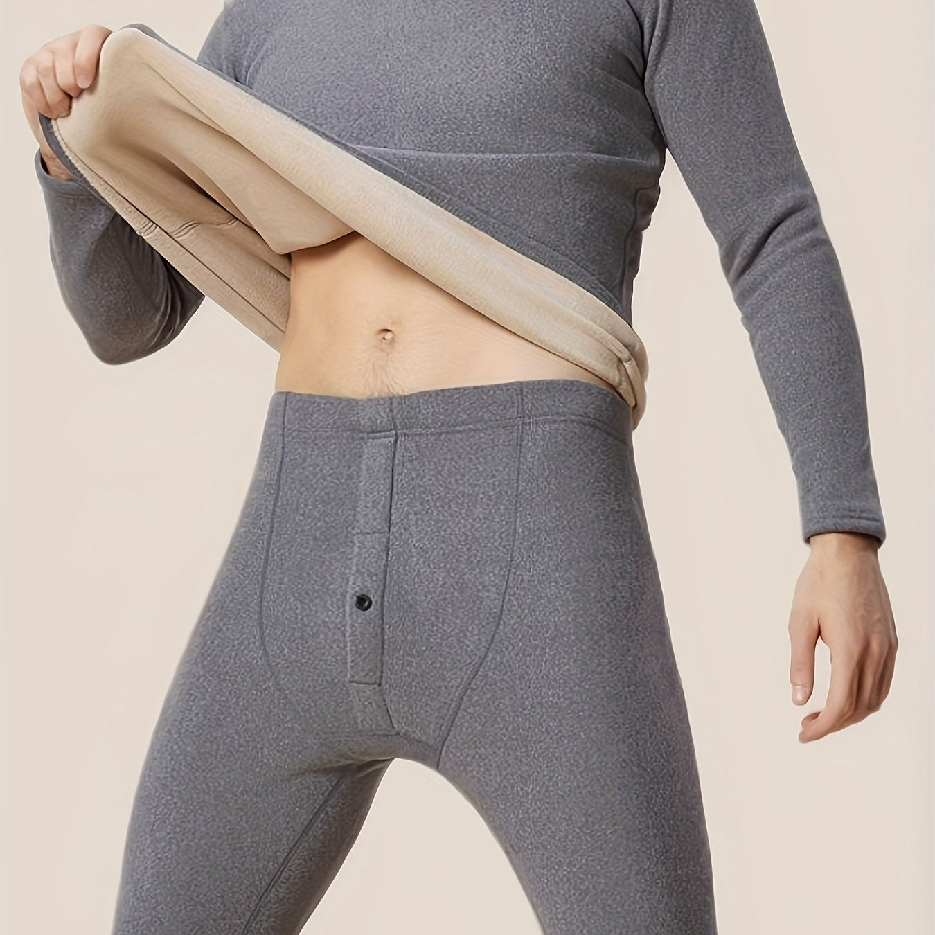 Men's Thermal Underwear Set with Alpaca Fleece Long Sleeve Top and Pants for Winter Comfort