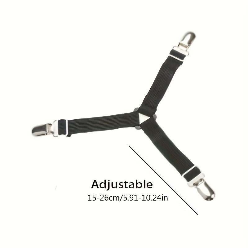 Set of 4 Adjustable Bed Sheet Clips Black Nylon Wrinkle and Slip Prevention