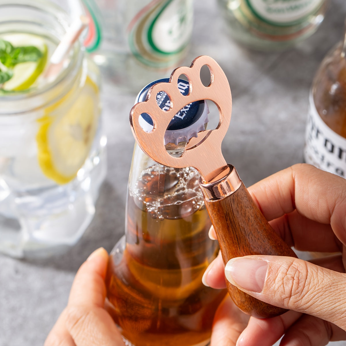 Stainless Steel Cat Claw Beer Opener with Wooden Handle