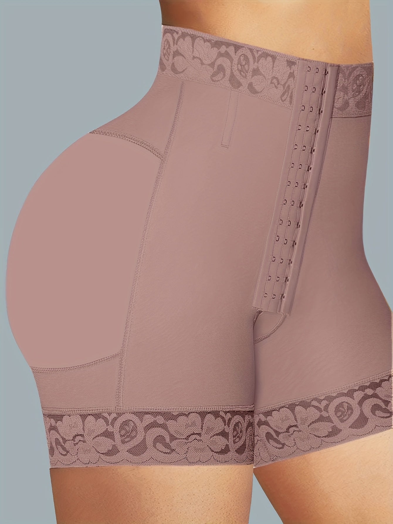 Women’s Beige High-Waisted Shapewear Shorts with Tummy Control and Butt Lifter