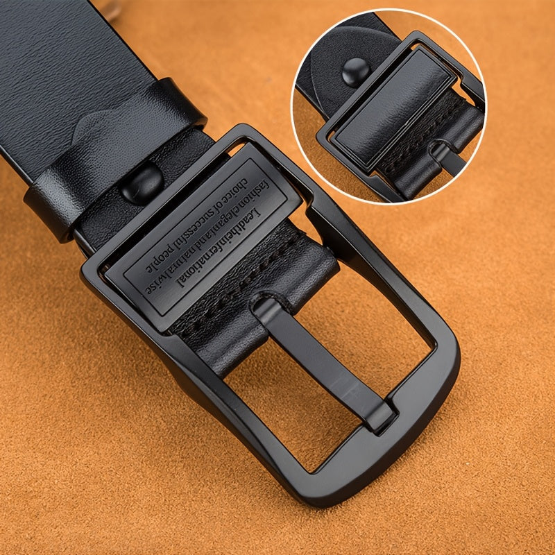 Men's Vintage Faux Leather Belt with Pin Buckle Black Large Size