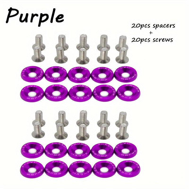 40 dona Alyuminiy M6x20 Avtomobil qopqog'i vintlari, ko'p rangli fastenerlar, avtomobilni modifikatsiya qilish uchun