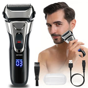 Electric shaver LED display USB rechargeable 3-head stainless steel blades portable for home travel office car