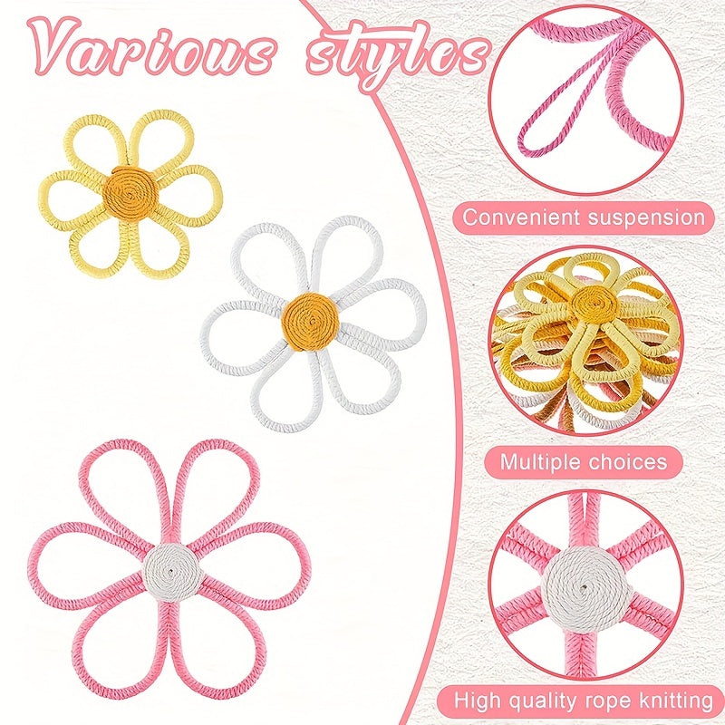 Bohemian Woven Macrame Daisy Wall Decor for Home Office Dorm Room