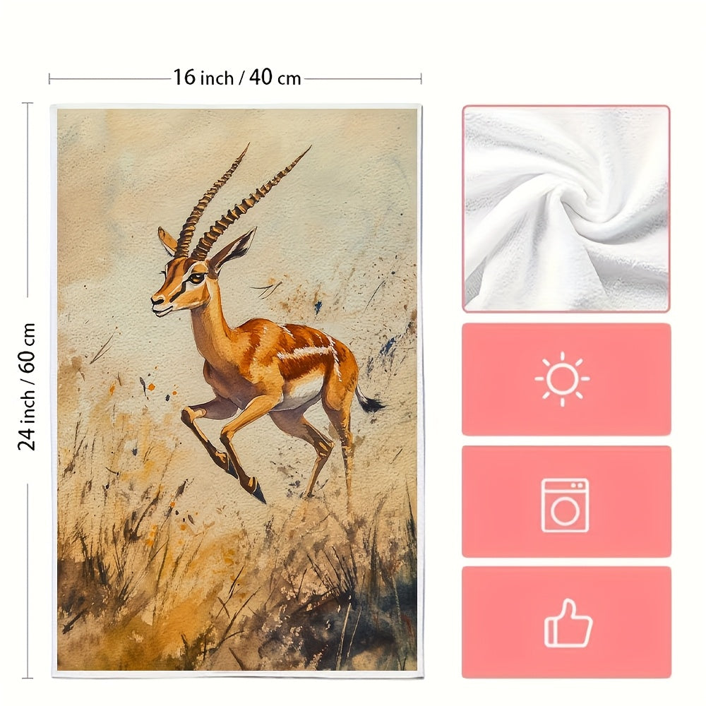Set of 2 Ultra-Plush Kitchen Towels Grasslands Print 40x60cm Absorbent Dish Cloths