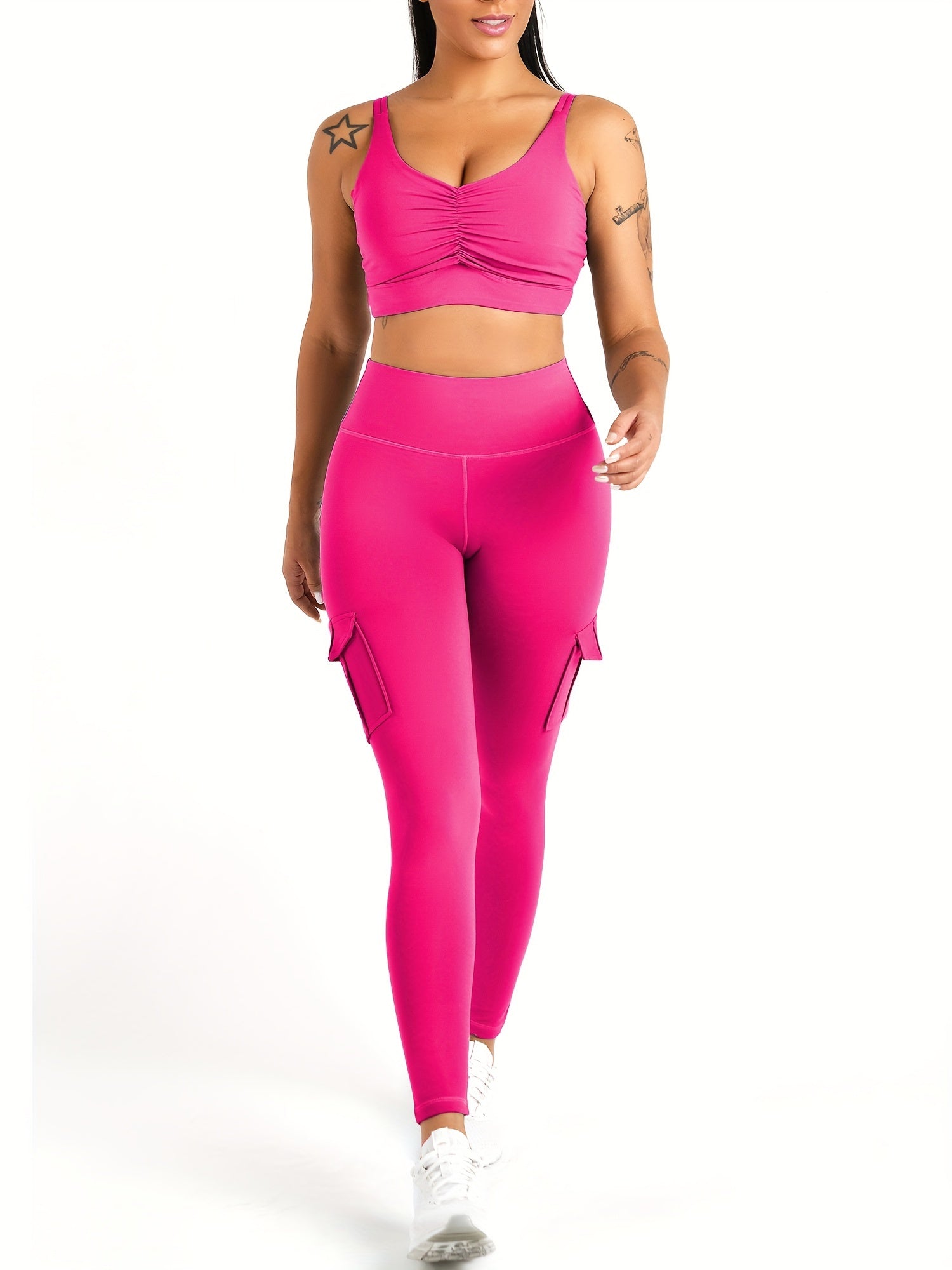 Women's Plus Size Sports Pants High Waist Elastic Four Pockets
