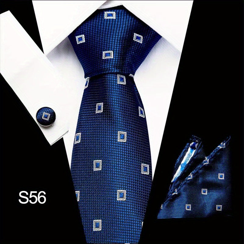 Men's Tie Set with Cufflinks and Square Scarf for Business Formal Wear
