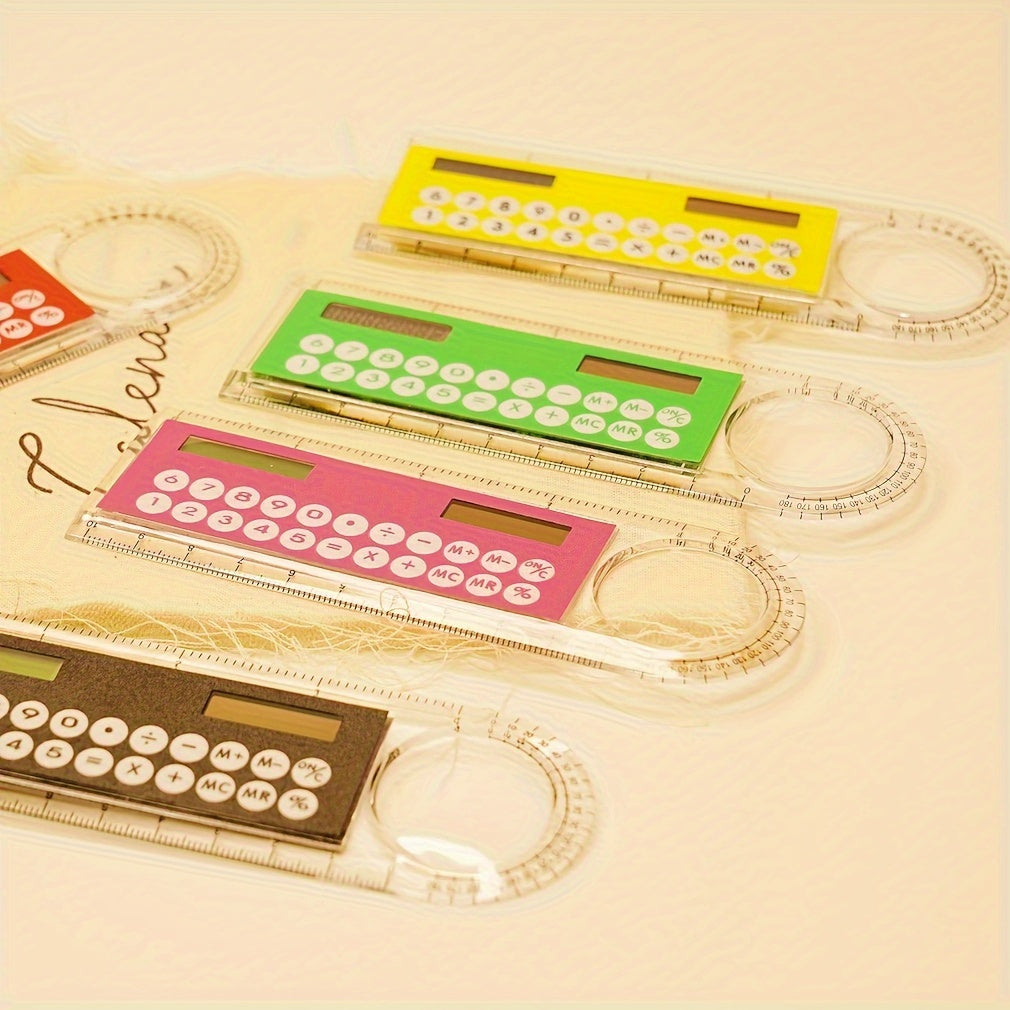 Mini Ultra-Thin Solar Calculator Ruler with Magnifying Glass 10cm Office School Supplies