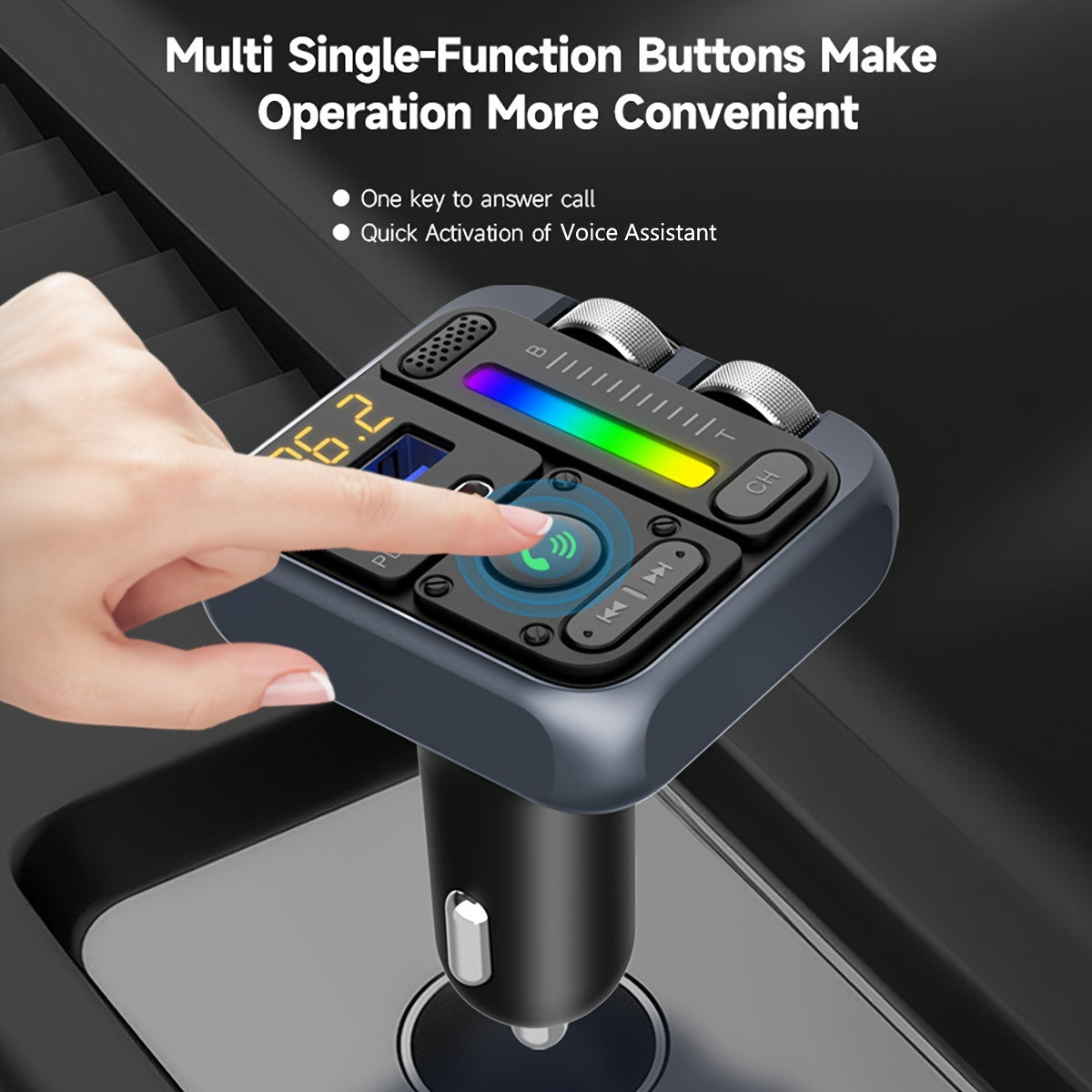 Car FM Transmitter Handsfree Kit Voice Assistant USB Charger MP3 Player