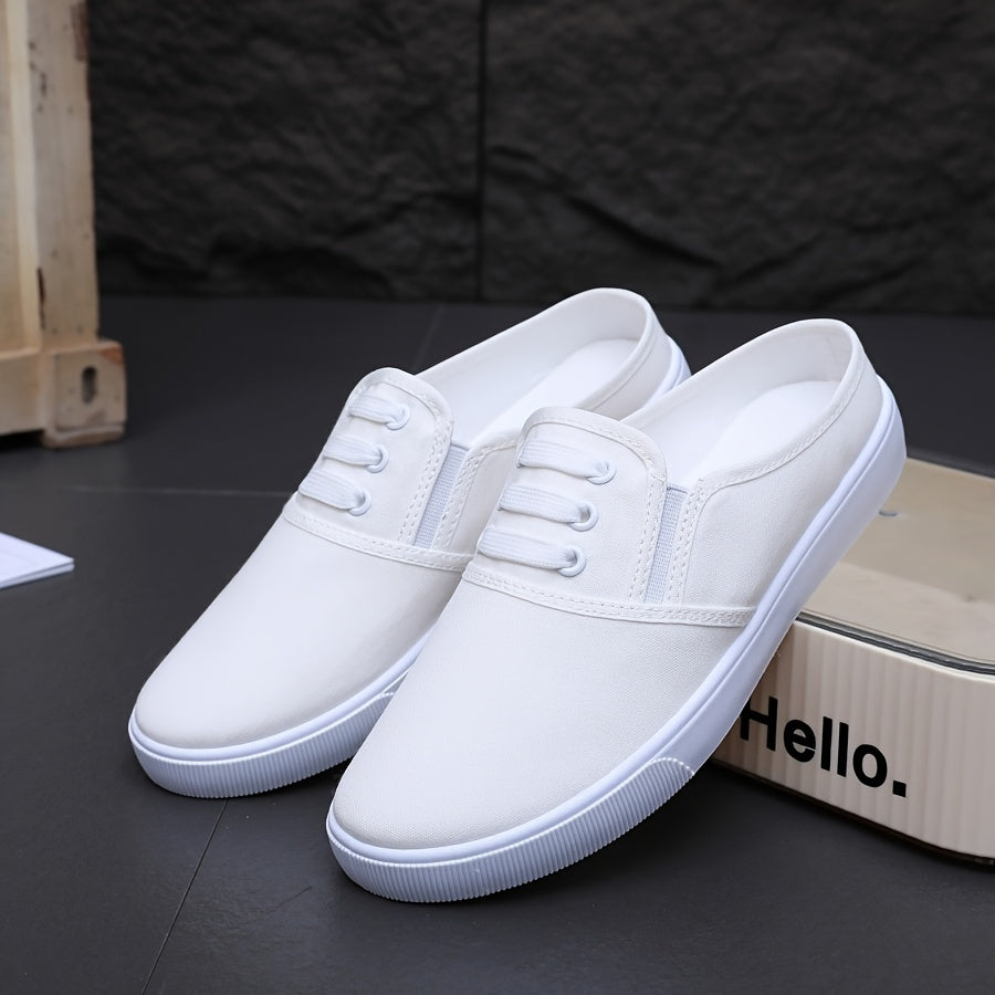 Women's Slip-On Sneakers Breathable Black Fabric Low-Top Shoes with White Sole