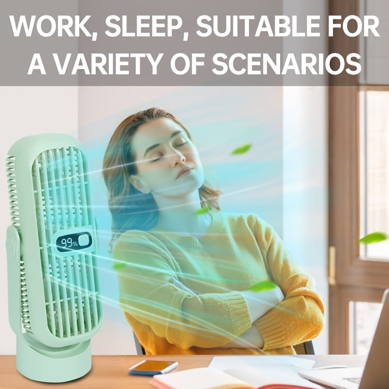 Raqamli displeyli portativ stol fanati, USB bilan qayta zaryadlanadigan, sozlanadigan havo oqimi