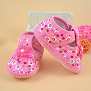 Pink Floral Baby Shoes for 0-1 Year Olds Lightweight Fabric Sequin Flowers Adjustable Strap